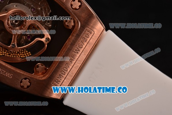 Richard Mille RM 007 Miyota 9015 Automatic Rose Gold/Diamonds Case with Skeleton Dial Arabic Numeral Markers and White Rubber Strap (K) - Click Image to Close